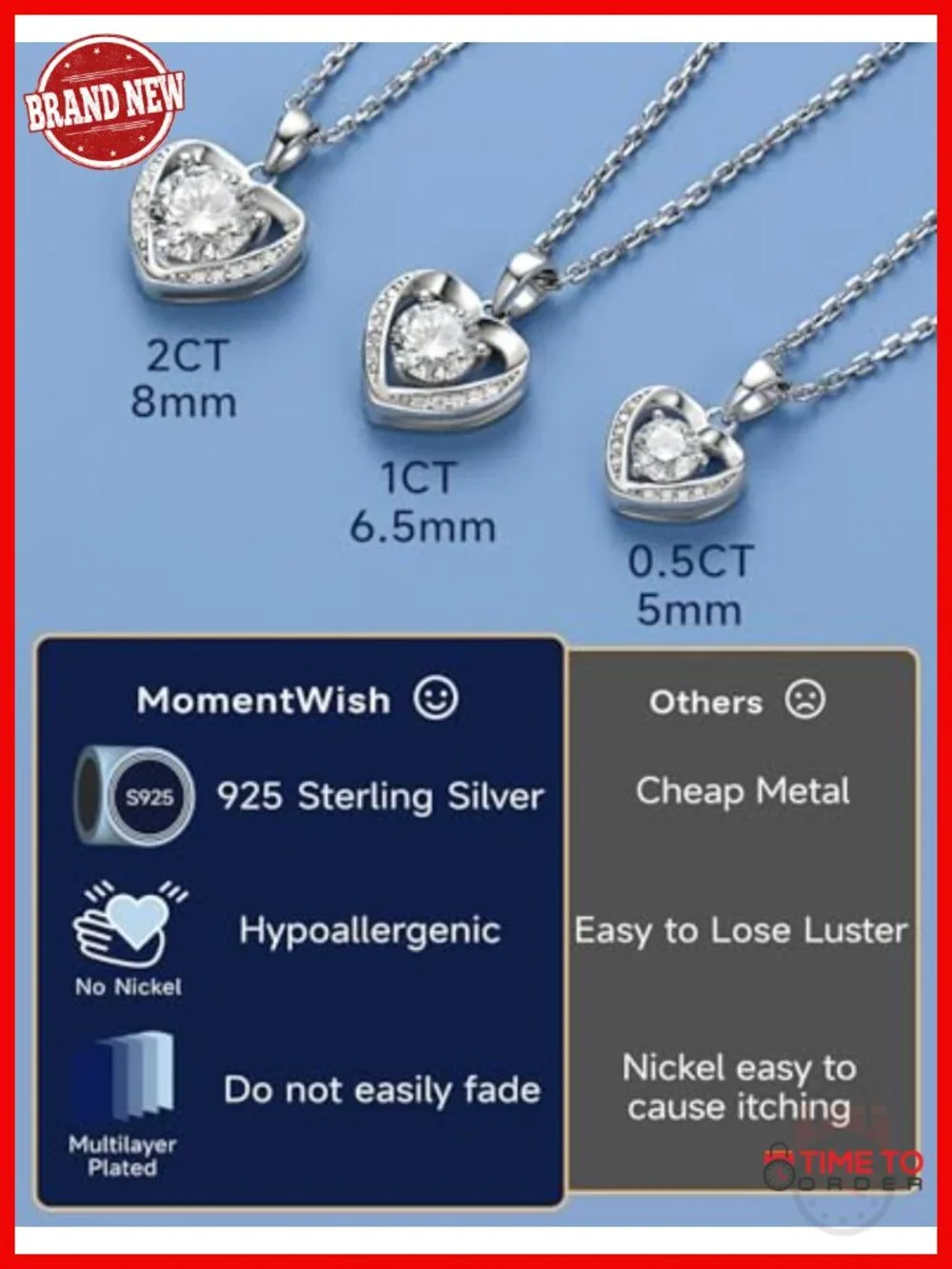 Moissanite Heart Necklace 925 Sterling Silver Pendant 1ct D Color